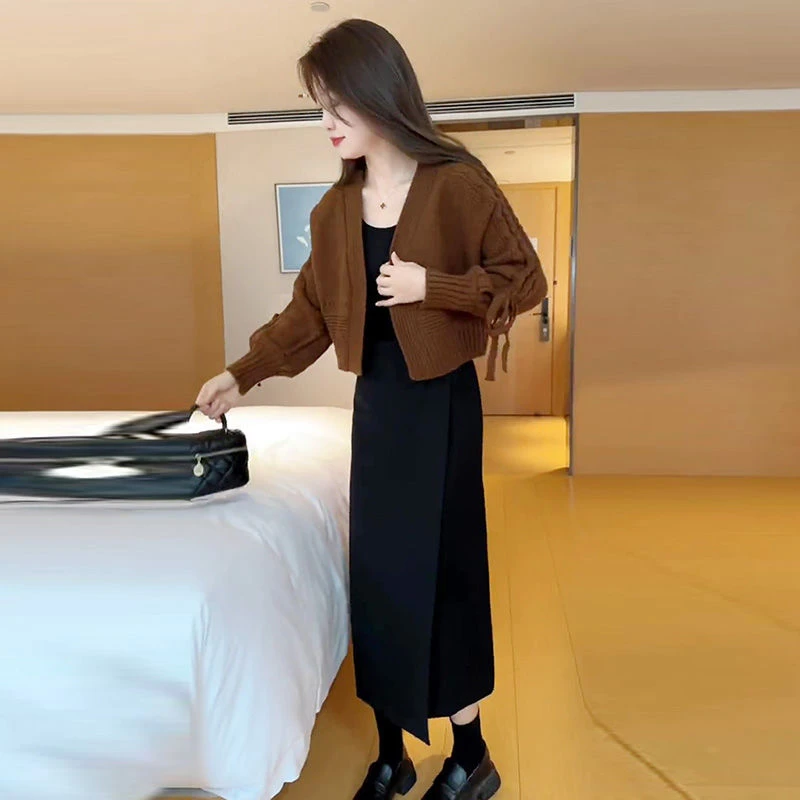 长袖春季女装时尚套装网红显瘦2025高级感针织衫赫本半身裙两件套