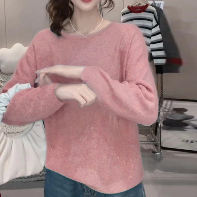 长袖针织衫圆领纯色宽松时尚网红百搭韩版ins套头小衫流行上衣女