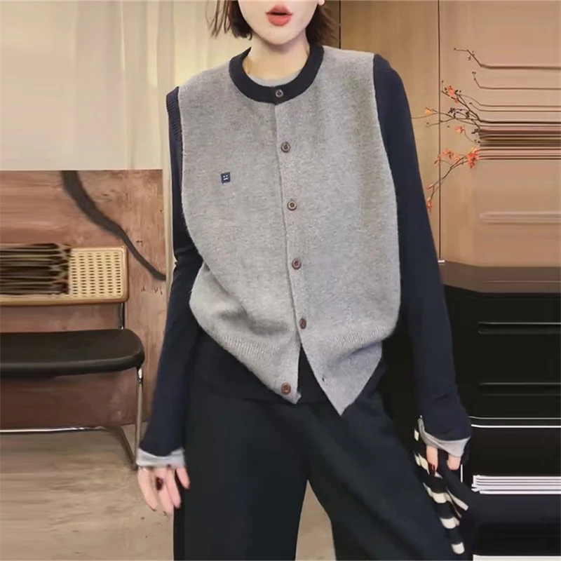 时尚文艺通勤百搭套装女2025春季新款显瘦长袖T恤开衫马甲两件套