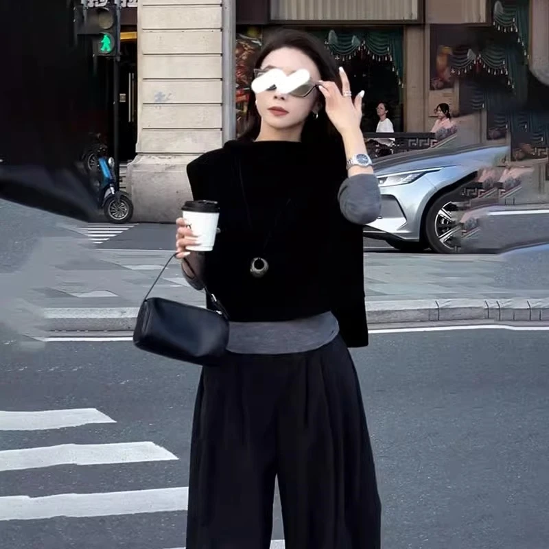 文艺感纯色T恤针织衫马甲套装女2025春季新款宽松韩系一整套上衣