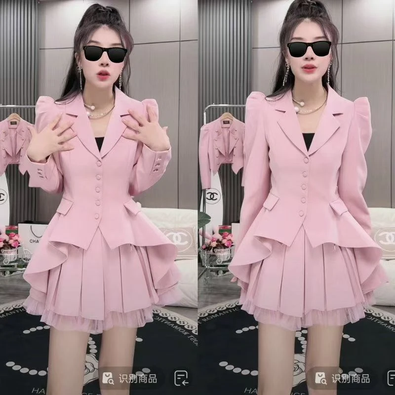 气质名媛网红爆款时尚洋气外套半身裙可爱公主裙小西服两件【1323】