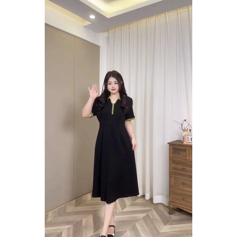 【玲胖胖 浪漫一夏】新爆款拼色显瘦气质连衣裙大码女装LPP61037