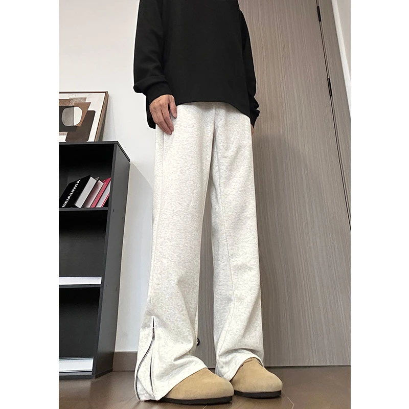 脚口拉链休闲卫裤男女美式重磅运动裤vibe高街微喇裤宽松直筒裤