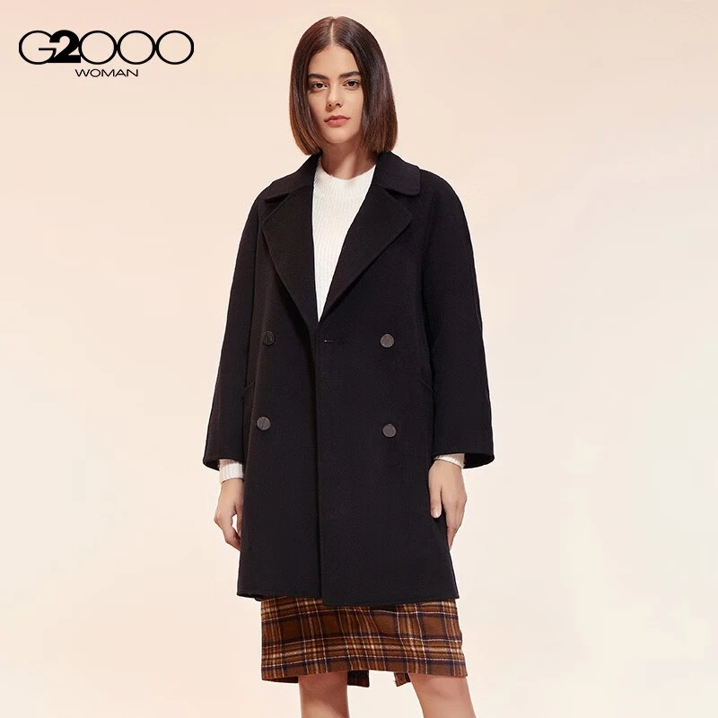 【绵羊毛双面呢】G2000女装秋冬 卡其色双排扣轮廓型大衣16791030