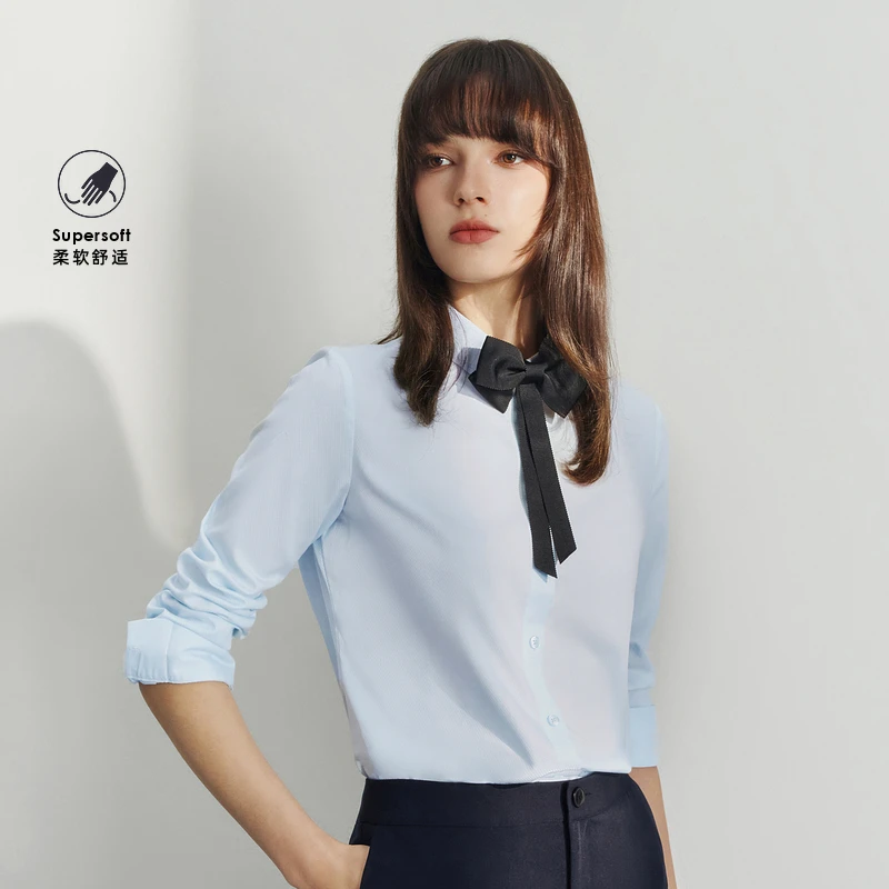 【棉质混纺】G2000女装春夏商场款可拆蝴蝶结长袖衬衫