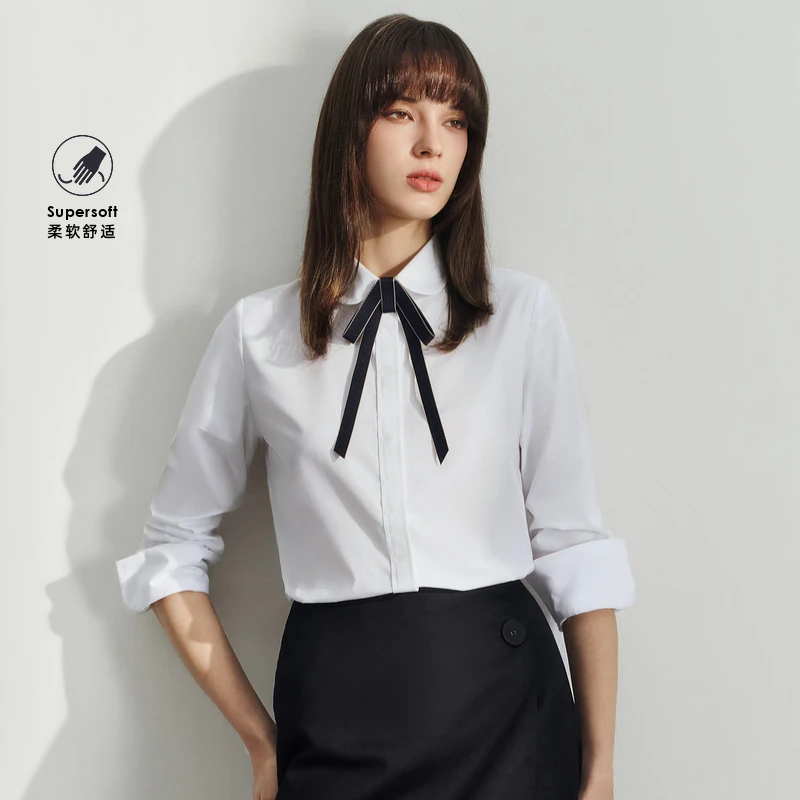 【蝴蝶结娃娃领】G2000女装商场款棉质混纺长袖衬衫