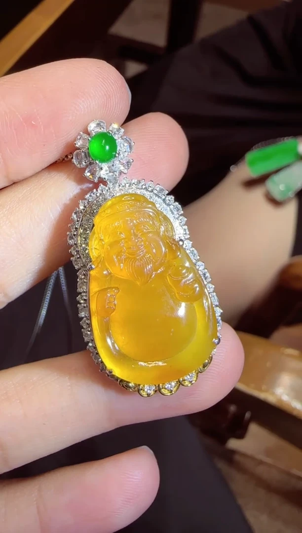 【闪购商品】翡翠吊坠(不含链)18K金镶嵌财财