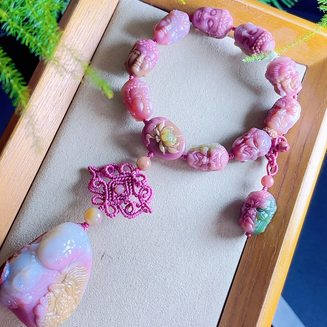 凤玺天然老矿盐源玛瑙精雕精美手工精编手串古风百搭