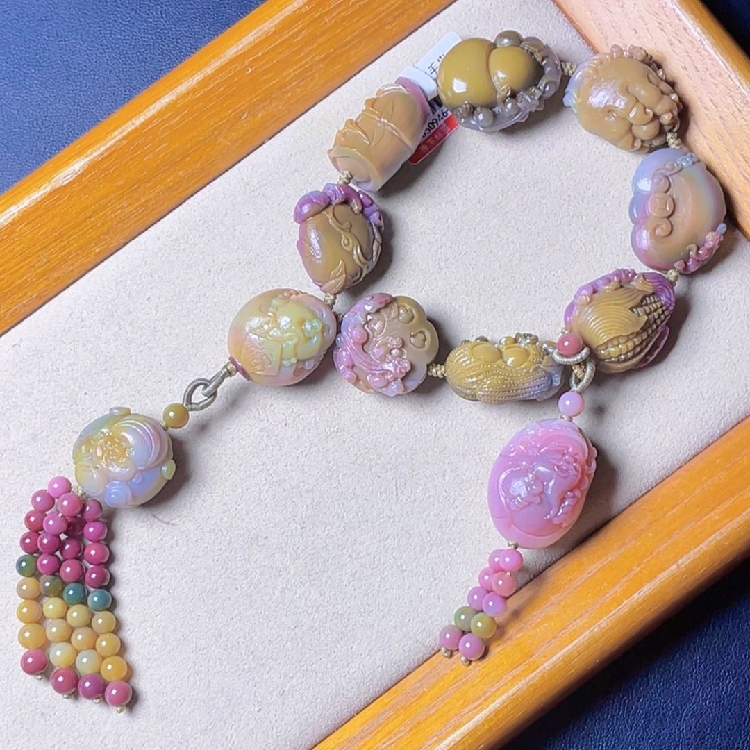 凤玺天然老矿盐源玛瑙精雕精美手工精编手串古风百搭