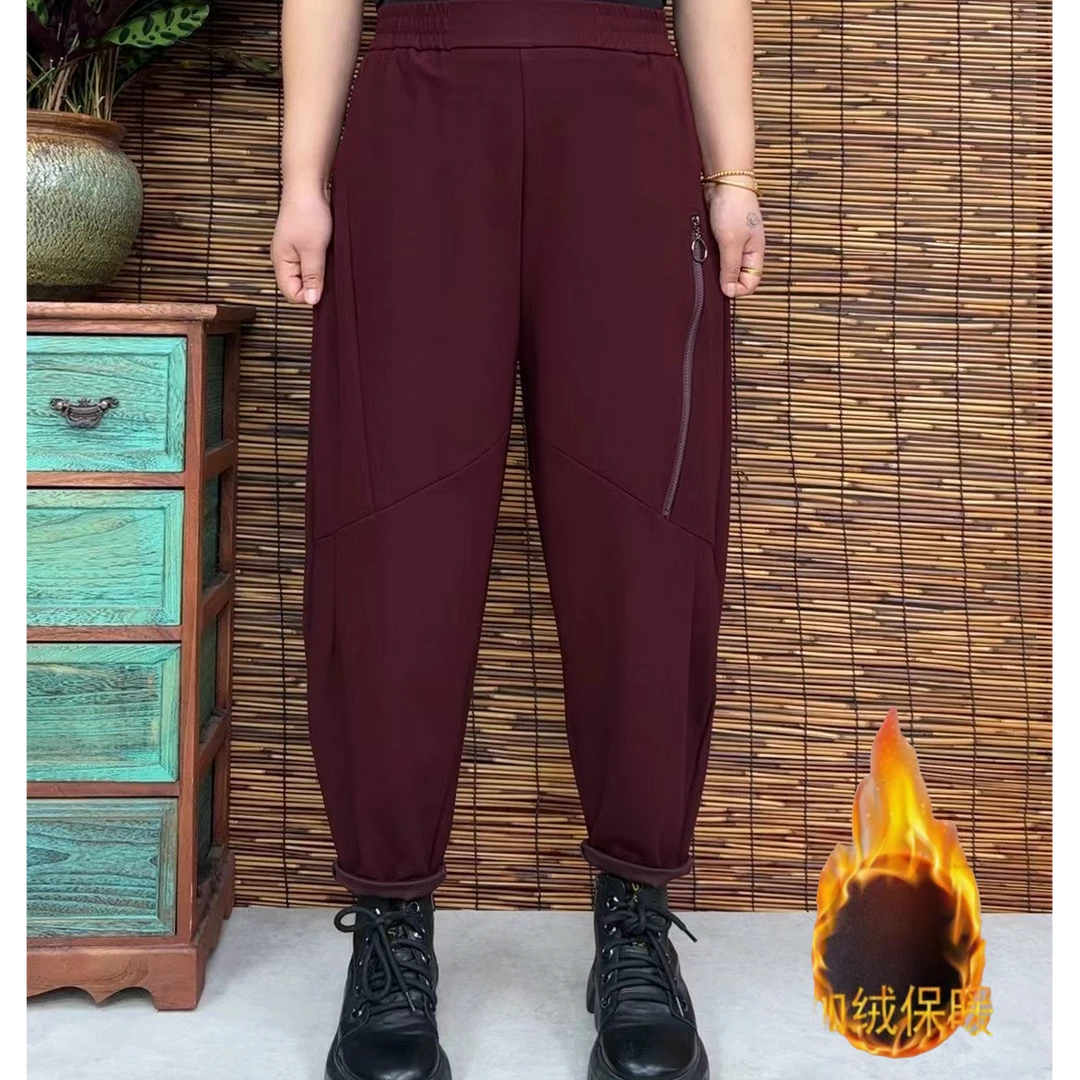 秋冬新款时尚休闲百搭宽松加绒加厚小脚显瘦拉链哈伦裤