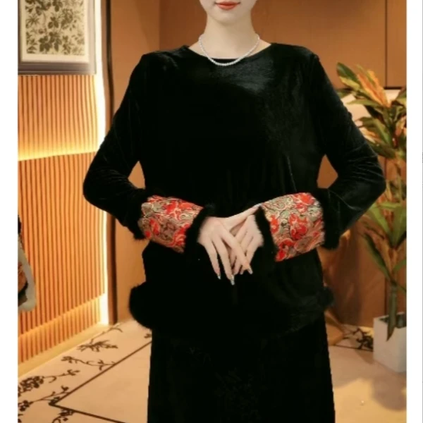 （玉锦绣）毛袖口新中式国风刺绣袖口百搭上衣2024d8113源源2小张