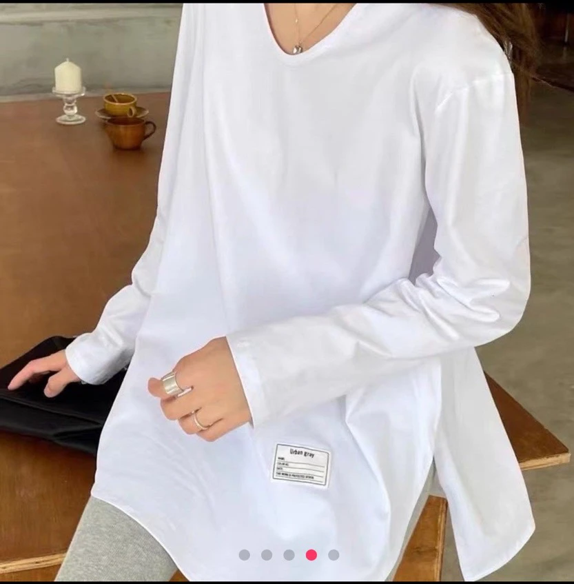 锁骨V领大白T恤打底衫磨毛厚款白色宽松上衣