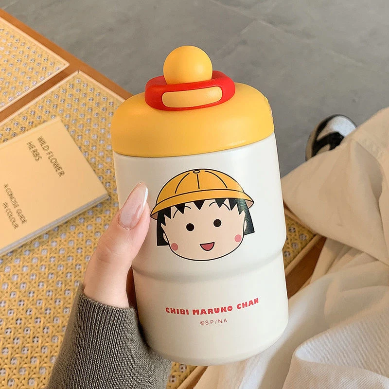 樱桃小丸子保温杯女生高颜值可爱水杯办公室咖啡杯便携不锈钢杯子