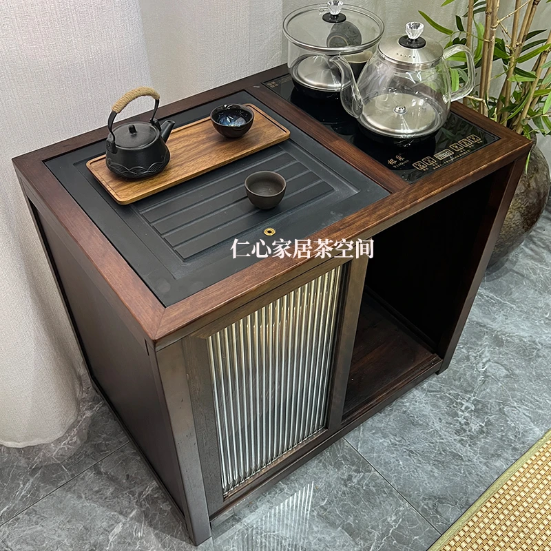 新款茶水柜禅意新中式实木茶水柜茶桌边柜家用烧水壶一体茶具置物