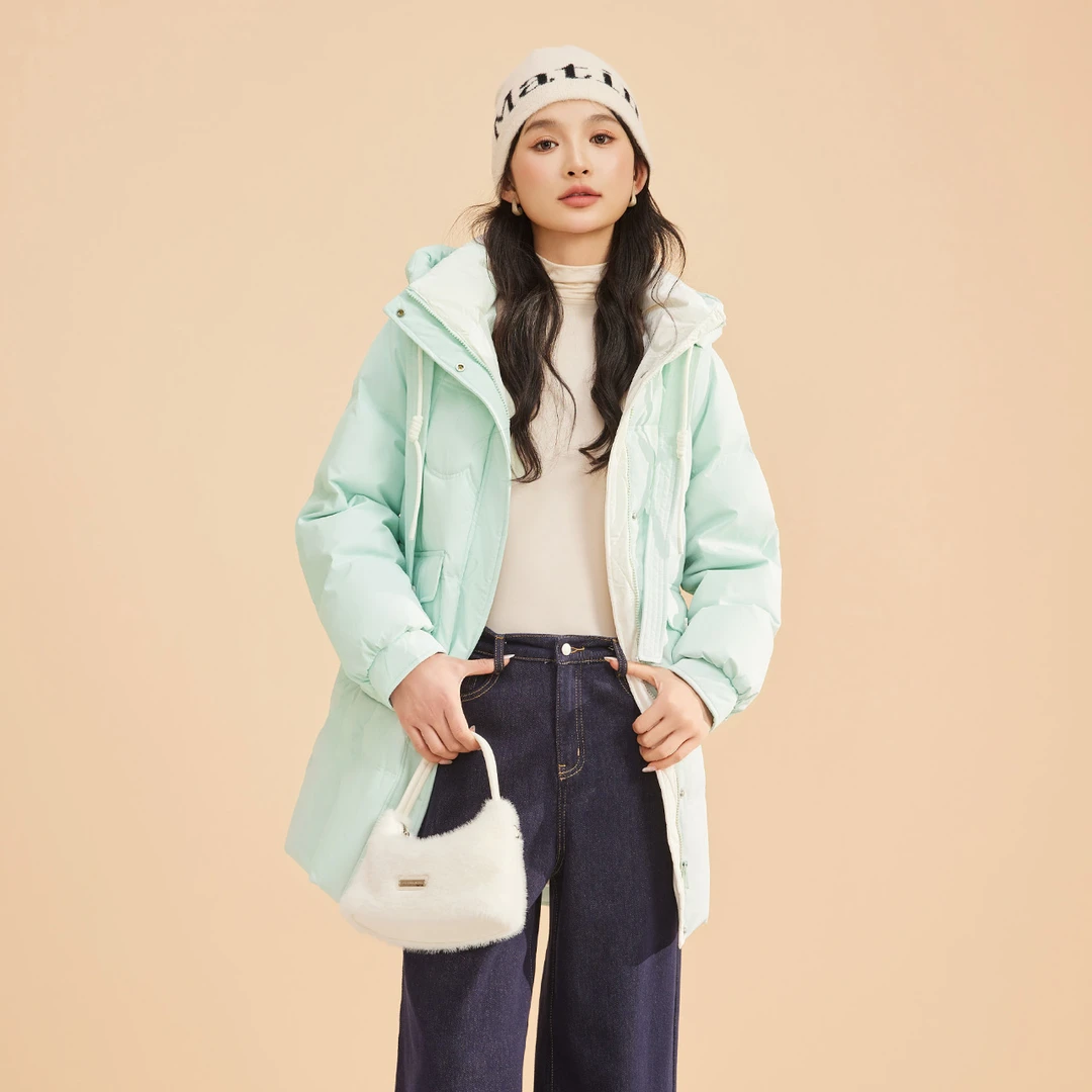 IEF/爱依服羽绒服2025冬季新款通勤保暖白鸭绒羽绒中外套流光风