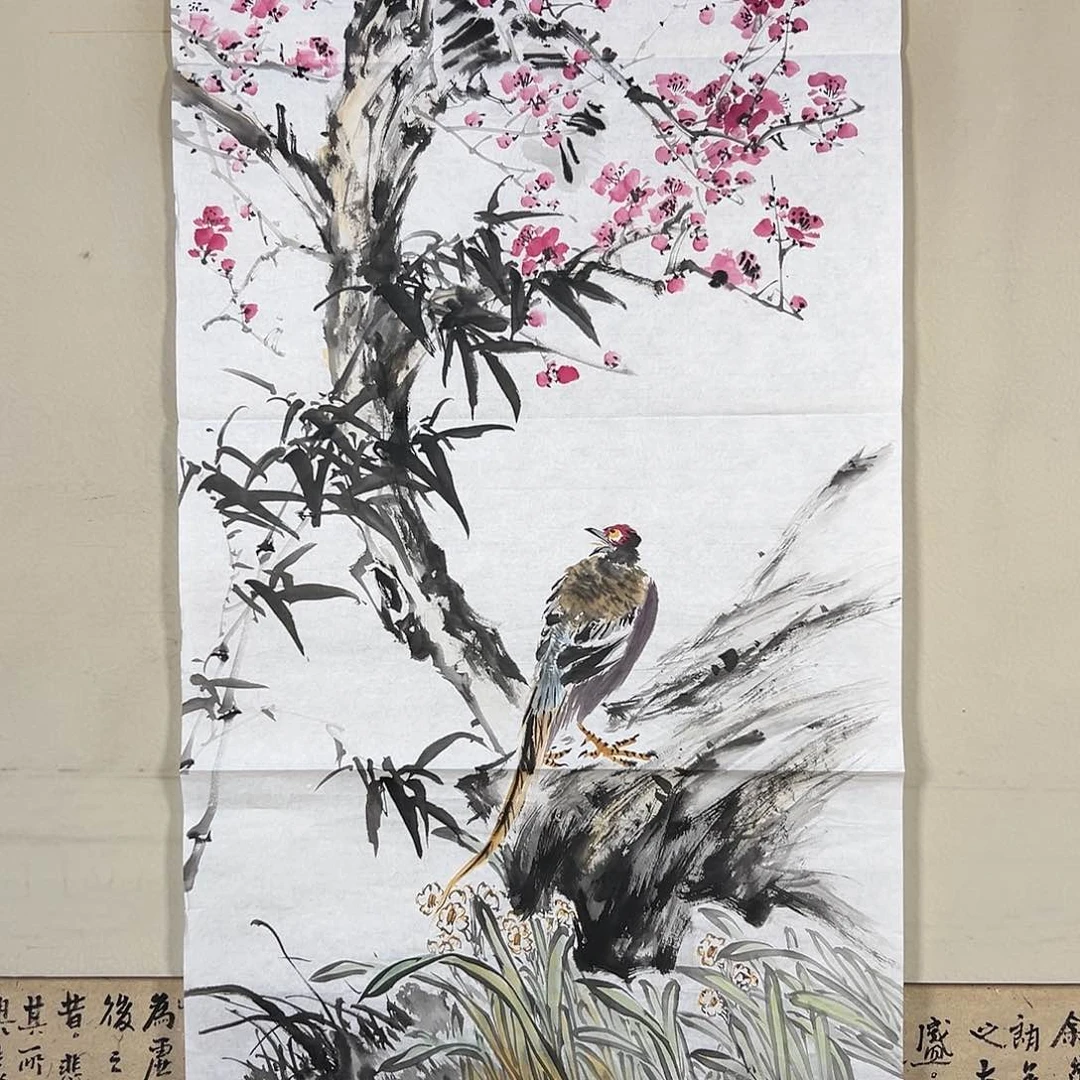 书法263 花鸟在树丛的顶端鸣叫
