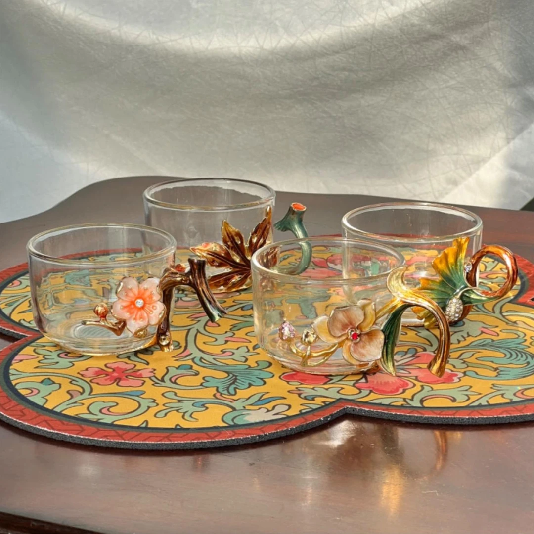 精致珐琅彩品茗杯小茶杯4件套带精美礼盒轻奢