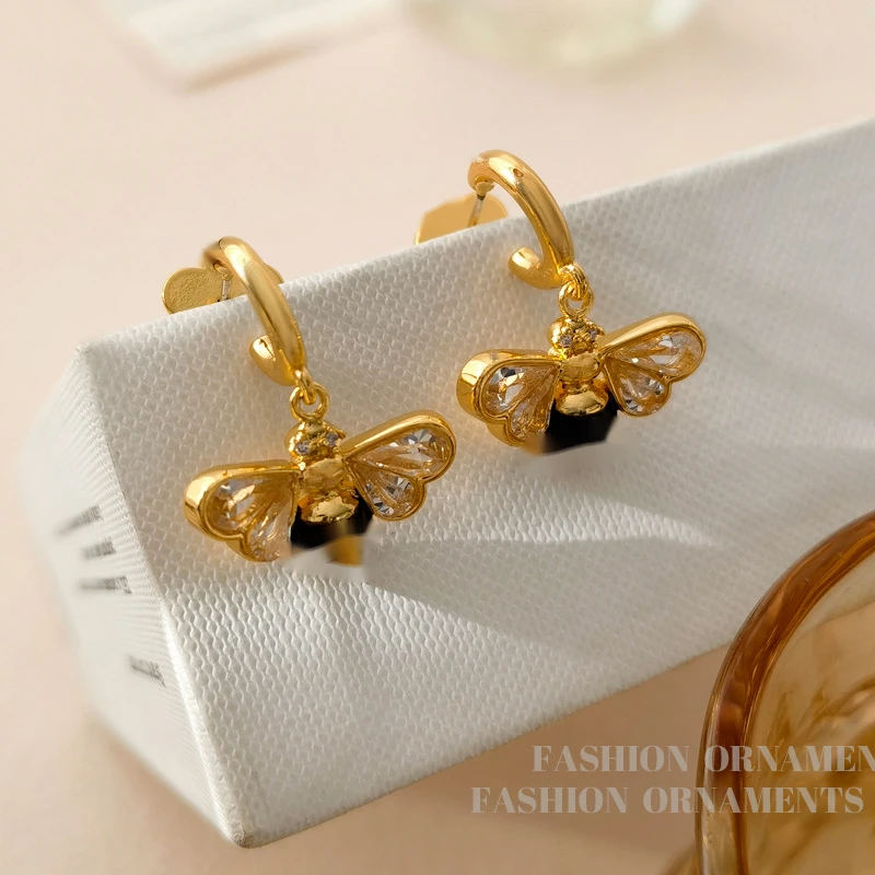 铜合金耳饰 S925银针小蜜蜂耳环轻奢小众精致2181
