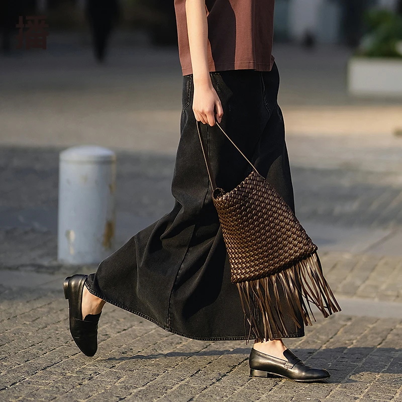 【达人专属】播斜襟秋冬牛仔半裙中长款黑DR1BD0110