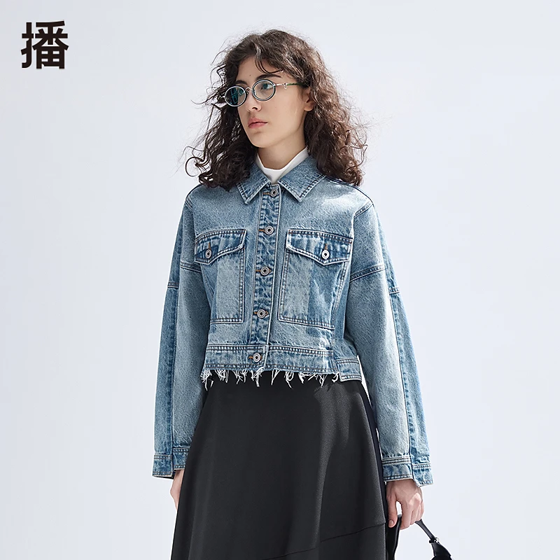 【达人专属】款利落领做旧牛仔短外套时髦BDR10173