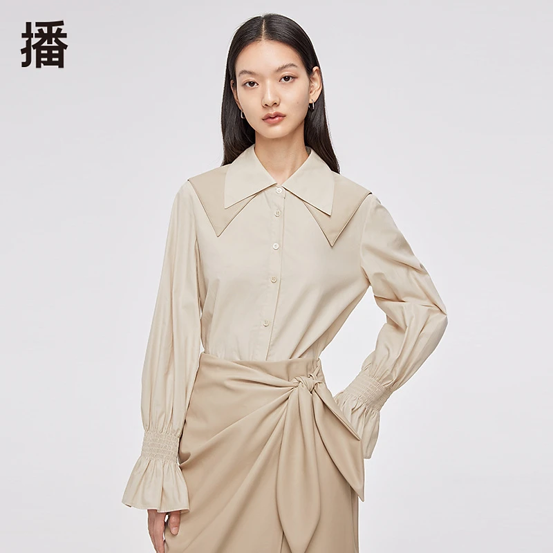 播小众设计感通勤翻领衬衫热力感BDQ1CD0408