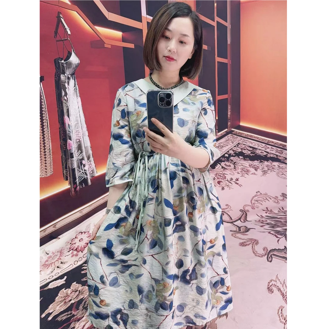 【100支纯苎麻】夏季显瘦时尚舒适百搭翻领女装连衣裙136