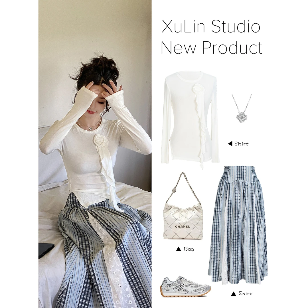 MINI STUDIO徐琳「奶茶玫瑰2.0」温柔立体玫瑰飘带针织上衣x240468