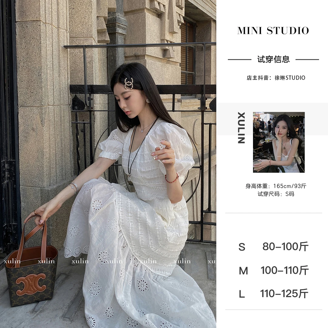 徐琳MINI2023高定系列Luxury打揽肌理感棉质小白裙连衣裙 x230163