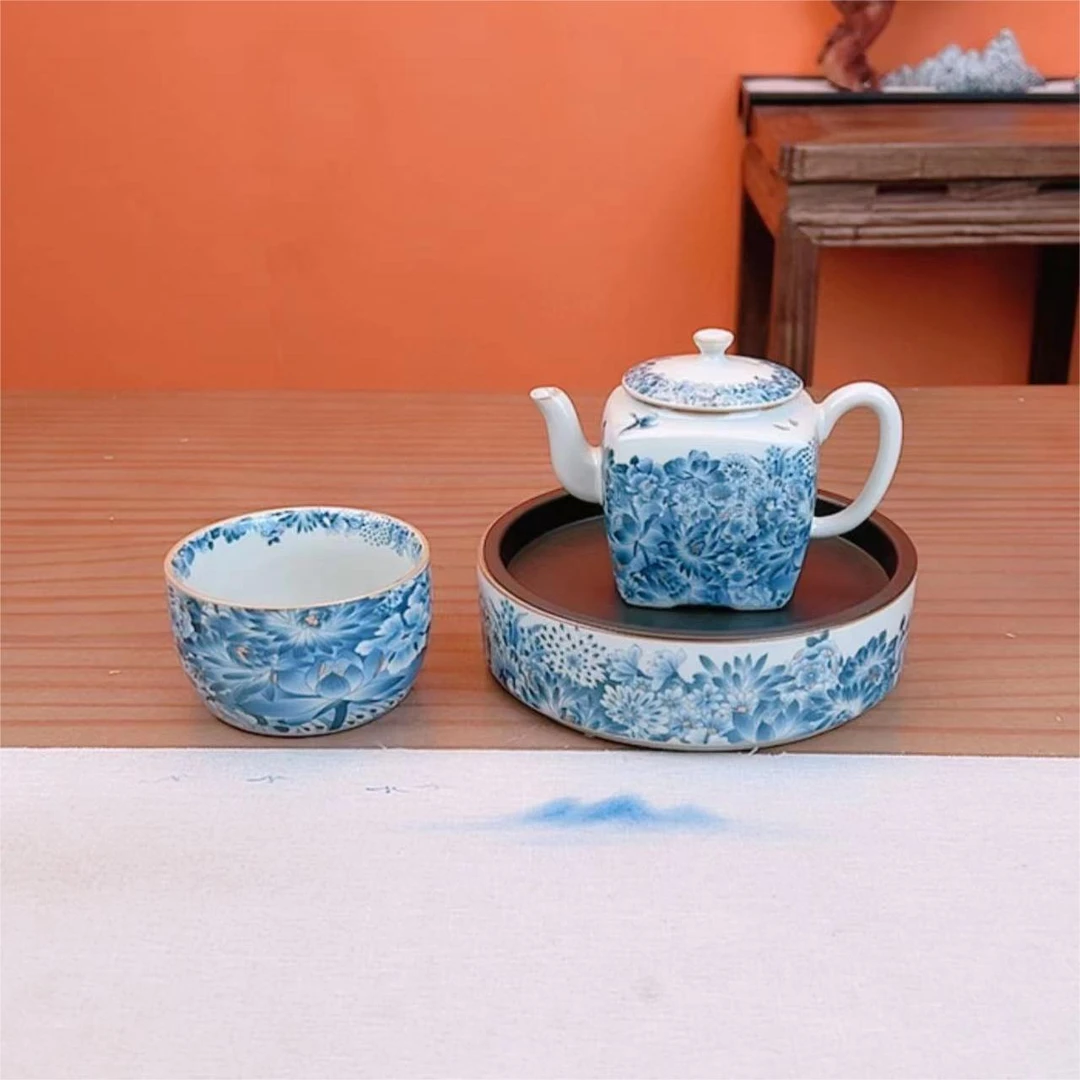 仿古青花汝窑汉方壶家用送礼茶壶一壶一杯配壶承功夫茶具