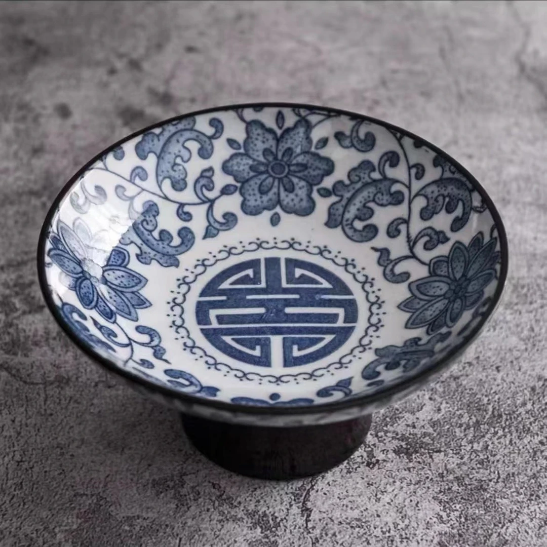 青花高脚茶点陶瓷缠枝莲果盘甜品碟水果盘
