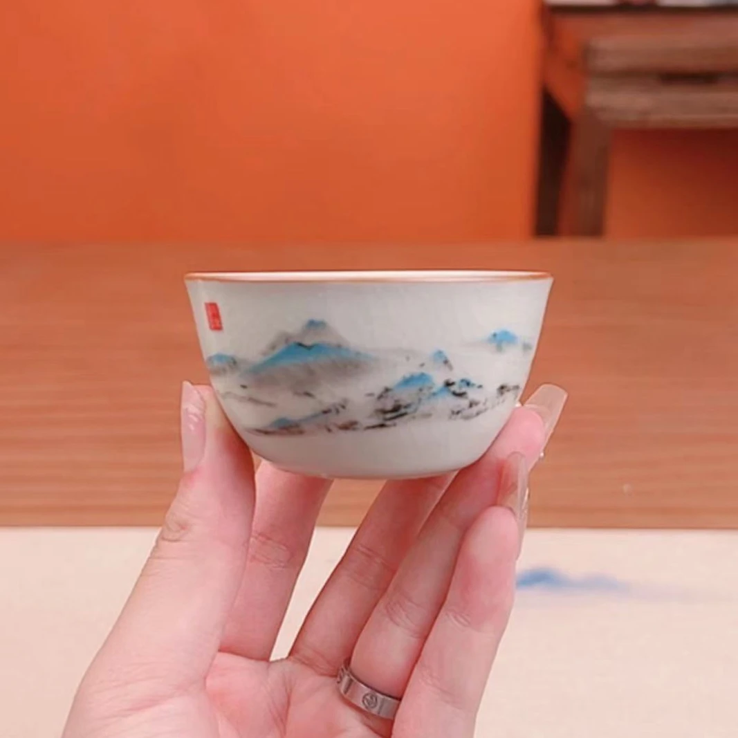 山水汝窑千里江山轻奢高端陶瓷家用中式茶杯客杯