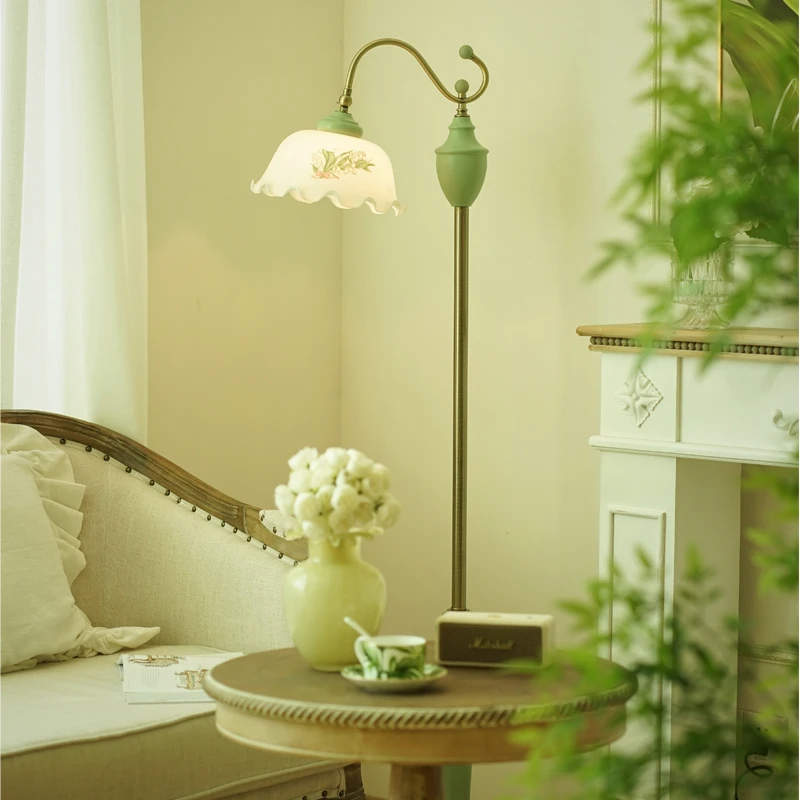 奶油风铃兰实木卧室设计感可调节落地灯美式复古法式客厅氛围灯