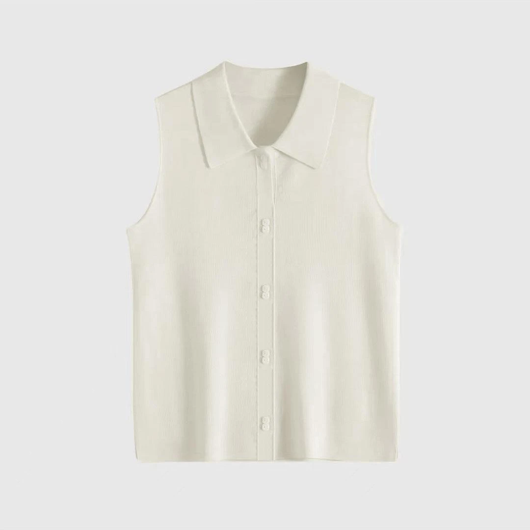 【郭小薇专属】POLO领女士无袖白色短款夏季打底衫纯色内搭背心外穿