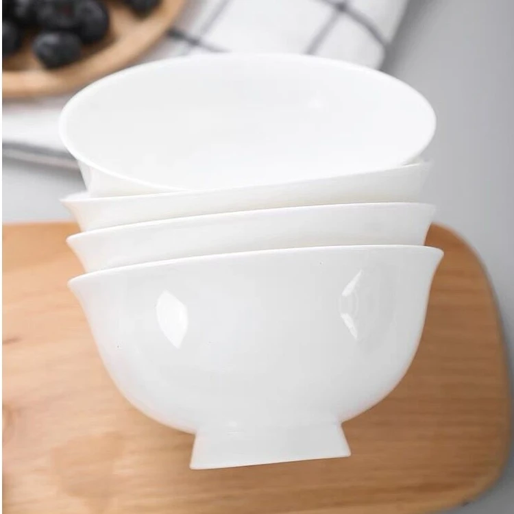 4碗4勺景德镇高温骨瓷防烫高脚碗4.5英寸米饭碗家用纯白健康安全