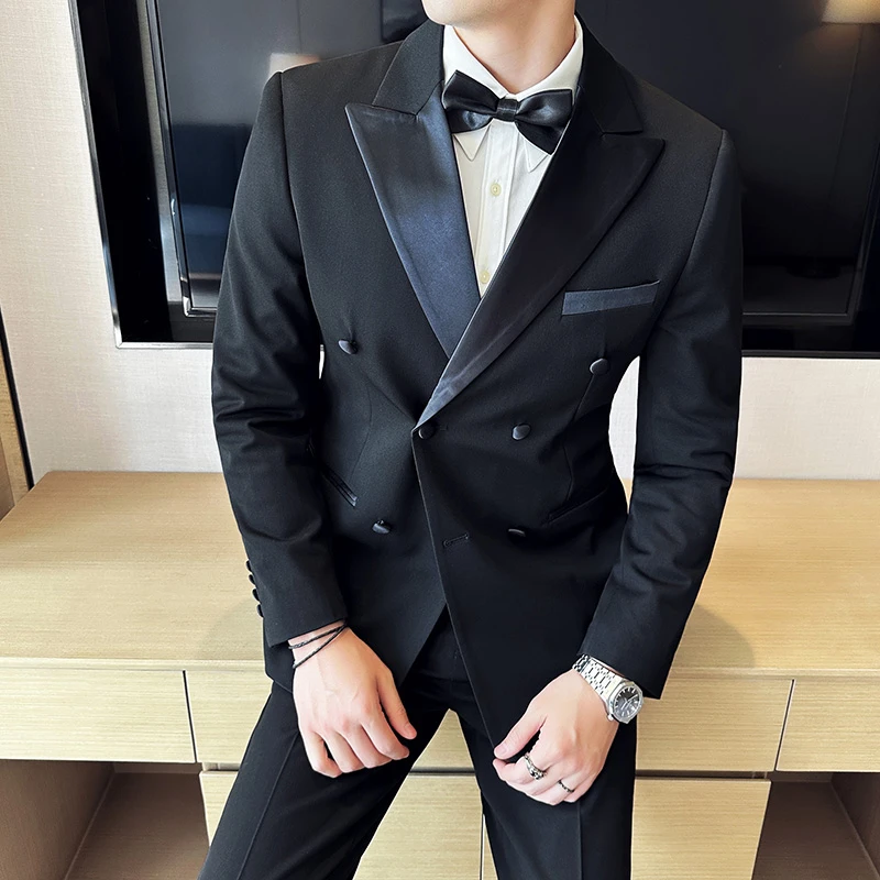 双排扣结婚新郎伴郎演出西装艺考西服套装男礼服塔士多正装三件套