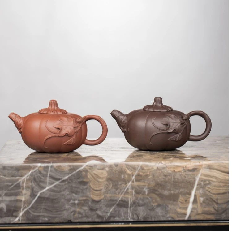 官窑紫砂一厂80年代白标期-福瓜对壶 230cc