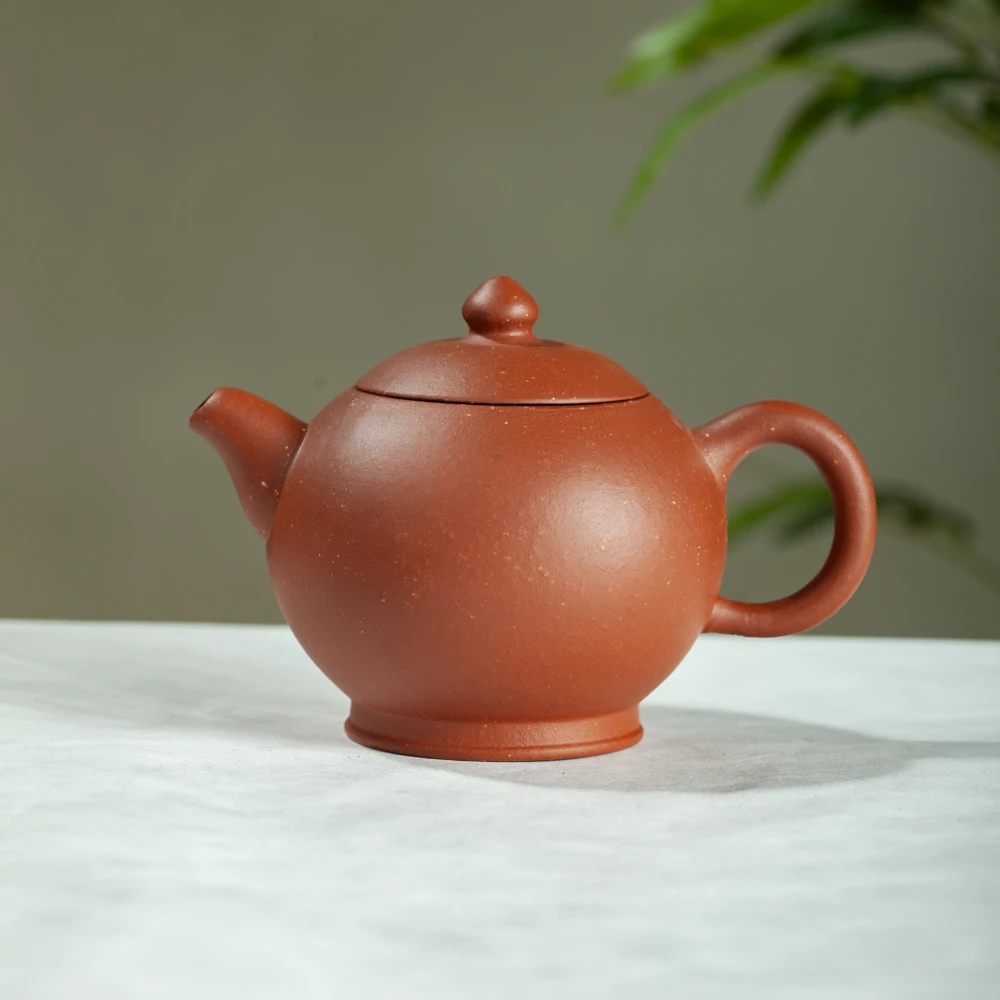 官窑紫砂一厂80年代白标期-红泥揉砂椰子壶 270cc