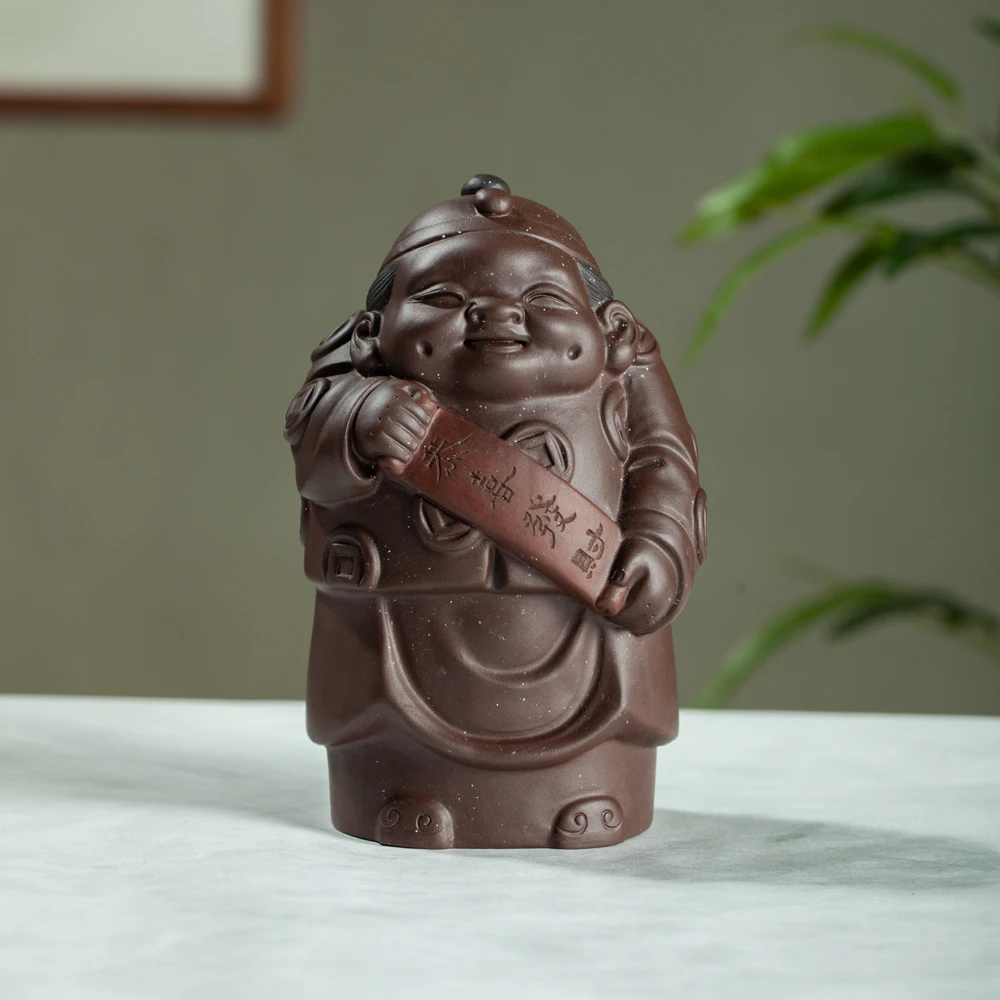 紫砂五厂90年代中期-紫恭喜发财茶宠 高15宽7