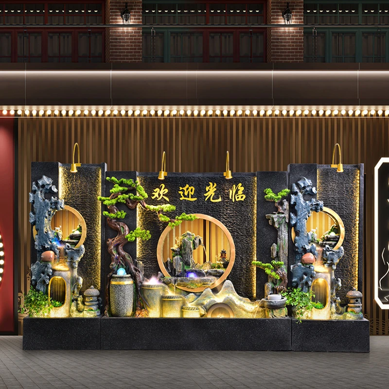 乐驰大型水幕墙流水屏风隔断景观室外庭院院子水景假山喷泉摆件