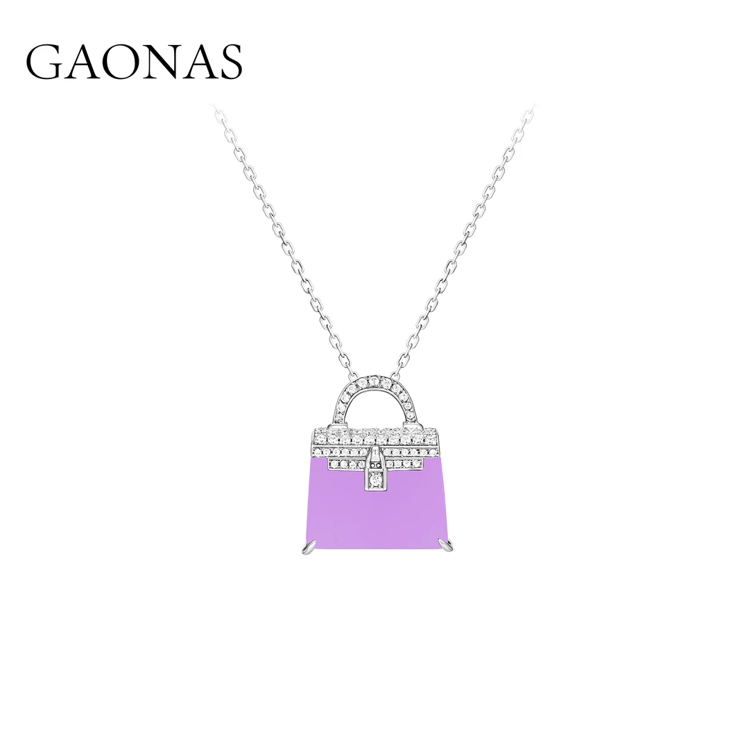 GAONAS 坠链均925银合成锆石 时尚设计紫色包包锁骨项链 10693XPR