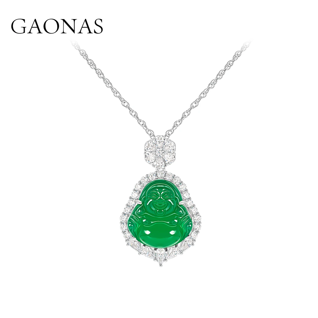 GAONAS 坠链均925银合成锆石 高纳仕 经典绿色佛公项链 GX042966