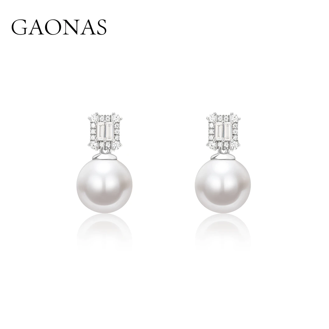 GAONAS 925银仿珍珠耳饰 高纳仕  日常百搭12mm白色珠耳钉10231EW