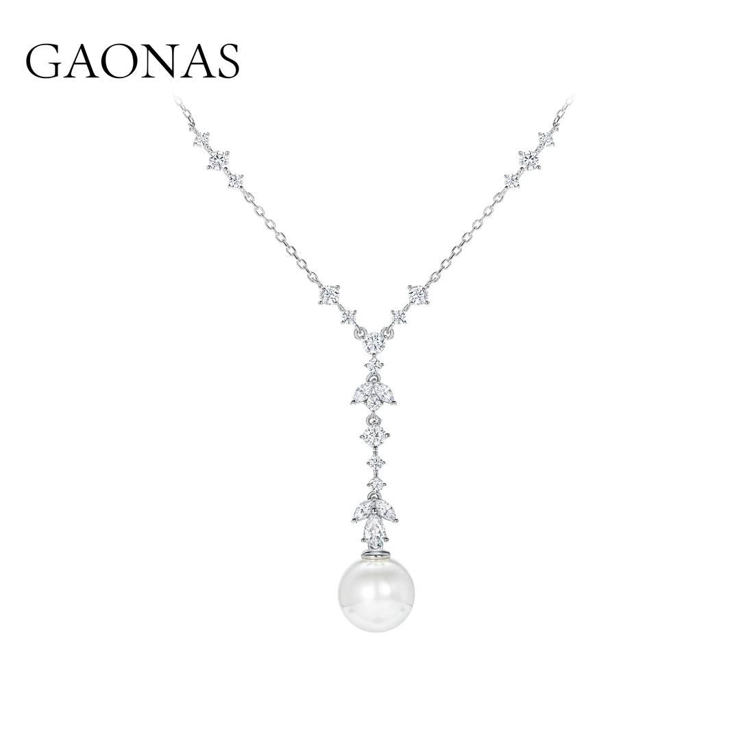 GAONAS 坠链均925银仿珍珠 高纳仕 时尚人鱼白色珠项链 10011XW