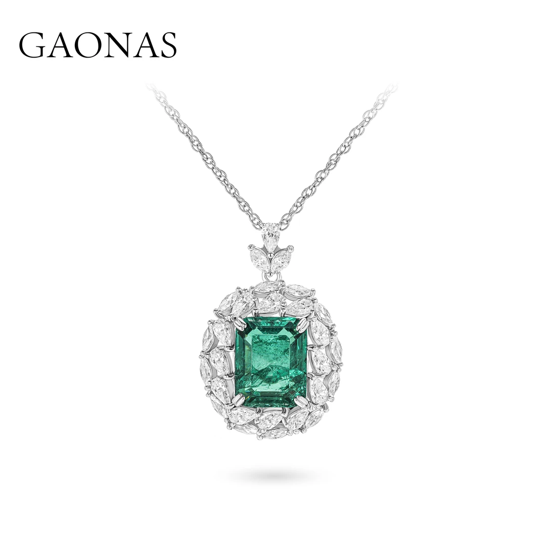 GAONAS 坠链均925银合成锆石 高纳仕富婆的快乐绿色吊坠 GD032070