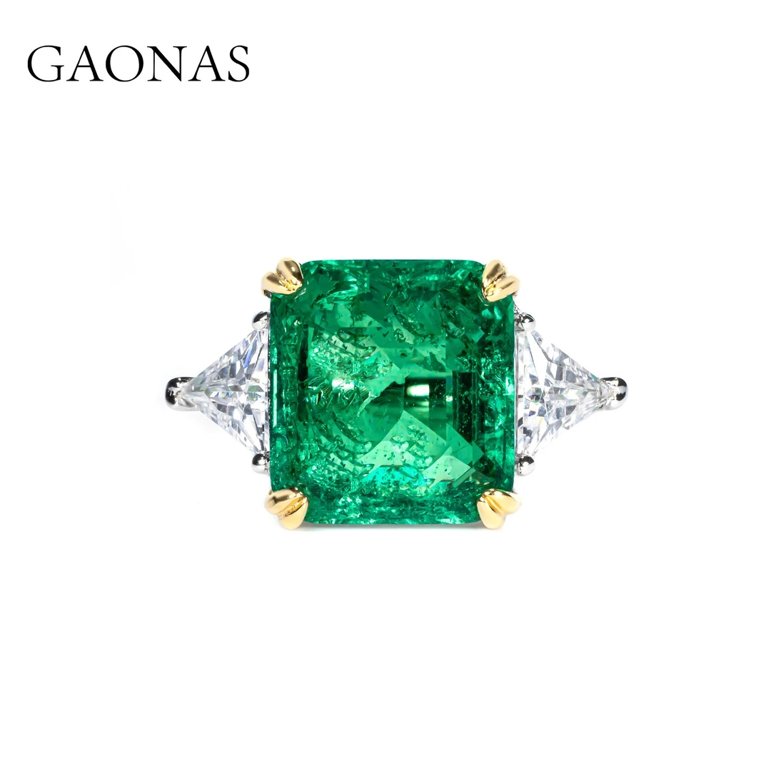 GAONAS 925银合成锆石戒指 高纳仕高级气质极简绿色戒指 GJ081966