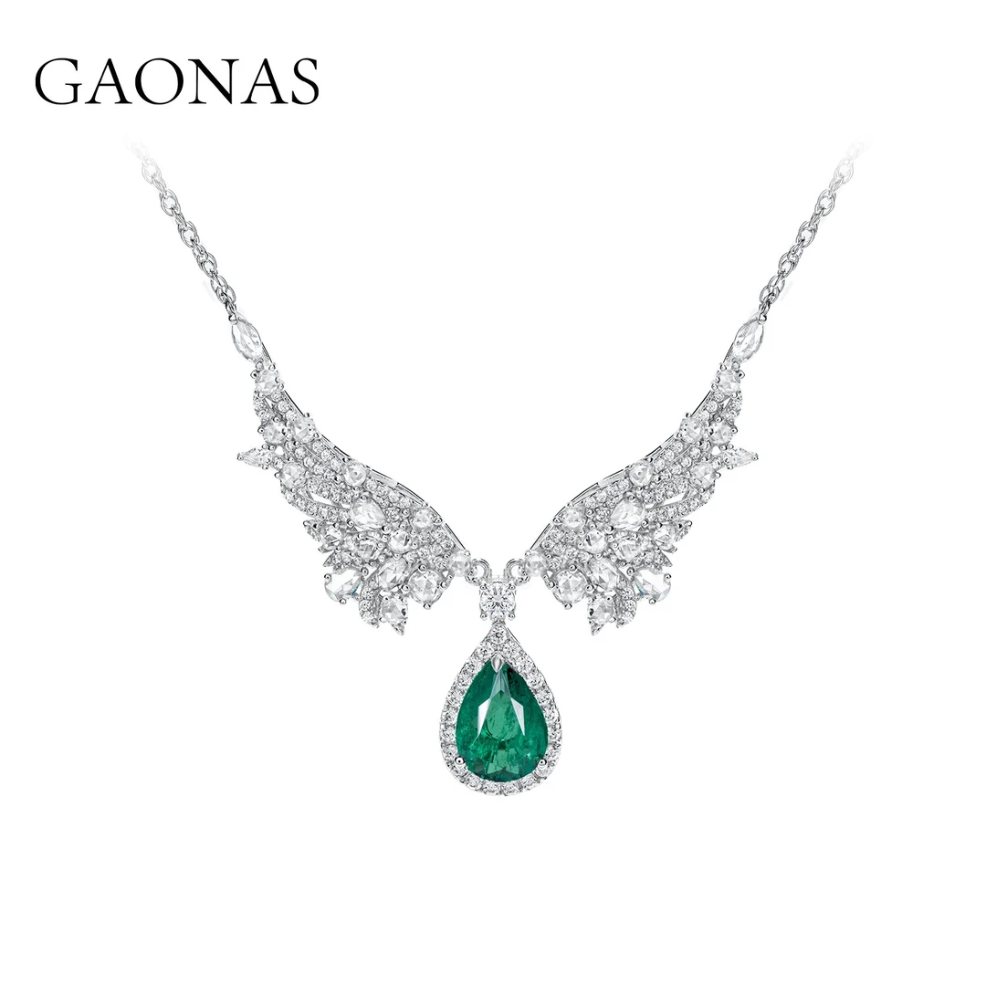 GAONAS 坠链均925银合成锆石 高纳仕 清晨天使之翼绿项链GX102266