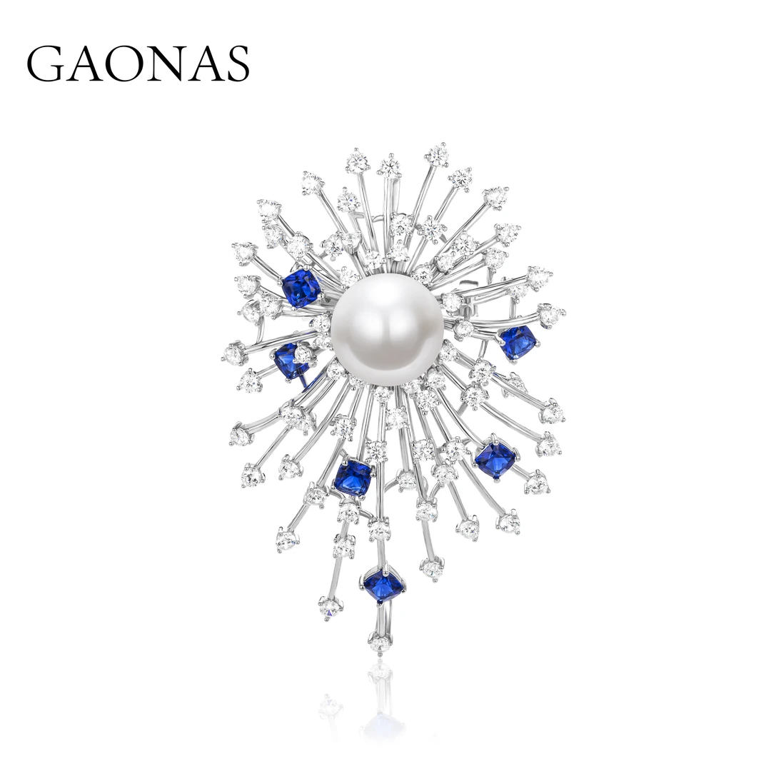 GAONAS 925银仿珍珠胸针 高纳仕  优雅时尚经典蓝珠胸针10068ZW