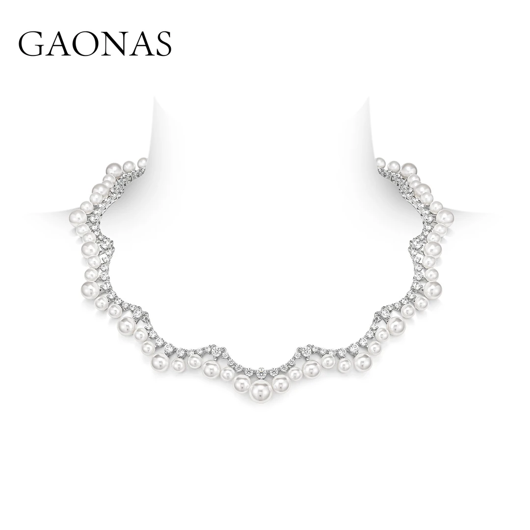 GAONAS 链子925银仿珍珠 高纳仕  设计感波澜白色珠项链 ZWX64600