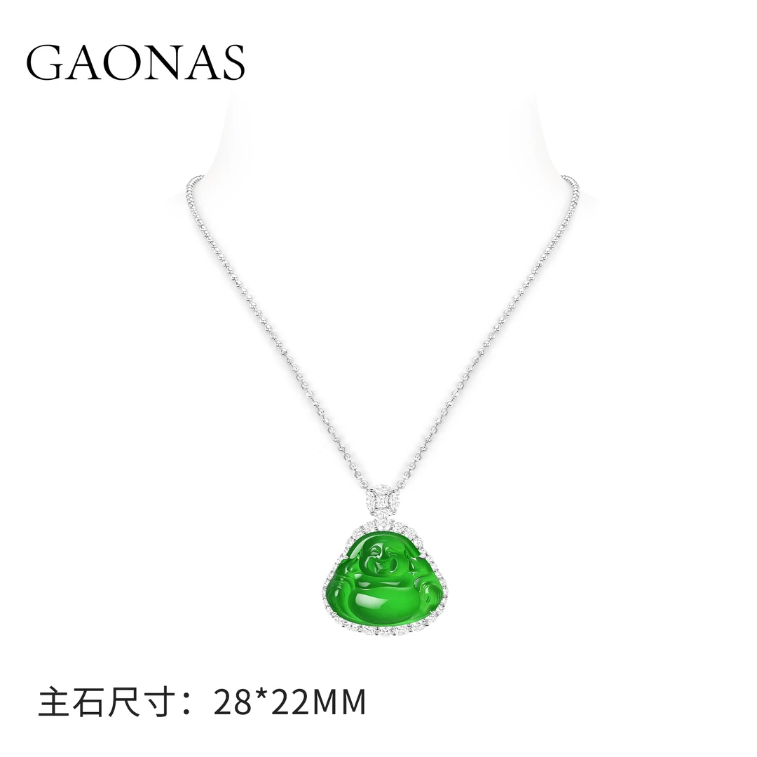 GAONAS 坠链均925银合成锆石 绿色时尚小佛公项链带链子  10252XG