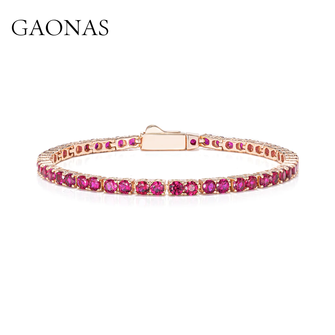 GAONAS 925银合成锆石手链 红色贵气轻奢富婆豪镶满钻手链10362SR